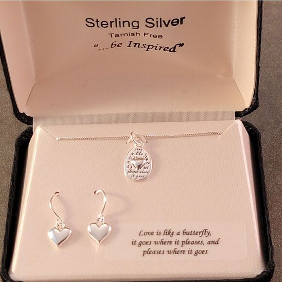Sterling Inspirational Words Heart Necklace & Drop Earrings Set - Ne… - Picture 2 of 8